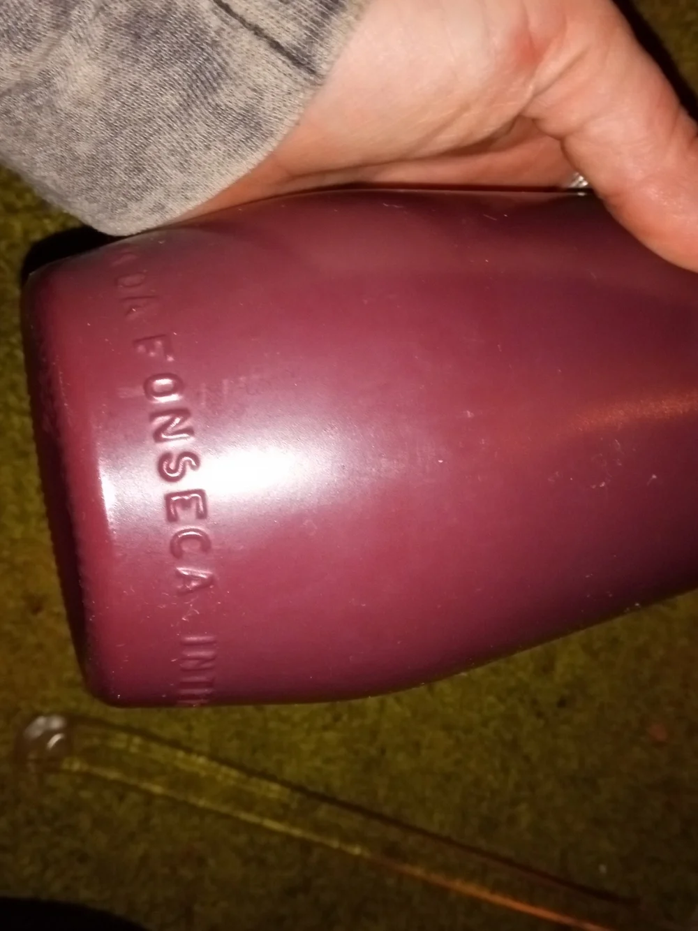 vintage matte mauve-painted glass wine bottle from J.M. da Fonseca (Portugal)